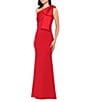 Betsy & Adam Satin Bow One Shoulder Scuba Crepe Sleeveless Mermaid Gown, Color:Red - Image 3