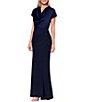 Betsy & Adam Satin Short Sleeve Cowl Neck Gown - Image 1