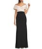 Betsy & Adam Scuba Crepe & Mikado Off-The-Shoulder Pleated Bodice Mermaid Gown, Color:Champ/Black - Image 1