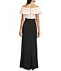 Betsy & Adam Scuba Crepe & Mikado Off-The-Shoulder Pleated Bodice Mermaid Gown, Color:Champ/Black - Image 2