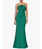 Color:Green - Image 1 - Scuba Crepe Sweetheart Rosette Neck Sleeveless Ruched Gown