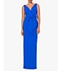 Betsy & Adam Scuba Crepe V-Neck Sleeveless Bow Gown, Color:Cobalt - Image 1