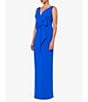 Betsy & Adam Scuba Crepe V-Neck Sleeveless Bow Gown, Color:Cobalt - Image 3