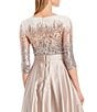 Betsy & Adam Sequin Bodice Round Neck 3/4 Sleeve Satin Ball Gown ...