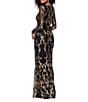 Betsy & Adam Sequin Crew Neck Long Illusion Sleeve Sheath Gown, Color:Black/Gold - Image 2