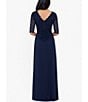Color:Navy - Image 2 - Sequin Lace V-Neck 3/4 Sleeve Gown