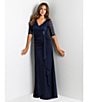 Color:Navy - Image 5 - Sequin Lace V-Neck 3/4 Sleeve Gown