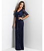 Color:Navy - Image 6 - Sequin Lace V-Neck 3/4 Sleeve Gown