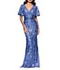 Betsy & Adam Short Sleeve Sequin Mesh Gown - Image 1