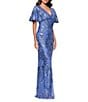 Betsy & Adam Short Sleeve Sequin Mesh Gown - Image 3