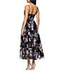Betsy & Adam Square Neck Floral Print Embroidered Mesh Fit & Flare Midi Dress, Color:Black/Plum - Image 2