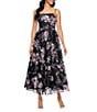 Betsy & Adam Square Neck Floral Print Embroidered Mesh Fit & Flare Midi Dress, Color:Black/Plum - Image 4