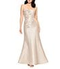 Betsy & Adam Strapless Floral Applique Corset Bodice Gown, Color:Champagne - Image 1