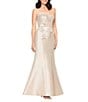 Betsy & Adam Strapless Floral Applique Corset Bodice Gown, Color:Champagne - Image 3