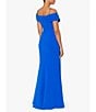 Color:Cobalt - Image 2 - Stretch Crepe Could Shoulder V Neckline Corset Bodice Mermaid Gown