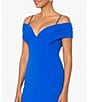 Color:Cobalt - Image 3 - Stretch Crepe Could Shoulder V Neckline Corset Bodice Mermaid Gown