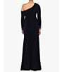 Color:Black/Silver - Image 2 - Stretch Off the Shoulder Long Sleeve Beaded Cuff Ruched Waist Gown