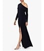 Color:Black/Silver - Image 3 - Stretch Off the Shoulder Long Sleeve Beaded Cuff Ruched Waist Gown
