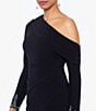 Color:Black/Silver - Image 4 - Stretch Off the Shoulder Long Sleeve Beaded Cuff Ruched Waist Gown