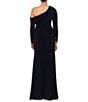 Betsy & Adam Stretch Off the Shoulder Long Sleeve Beaded Cuff Ruched Waist Gown - Image 2
