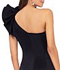 Betsy & Adam Stretch One Flutter Shoulder Mermaid Gown, Color:Black - Image 4