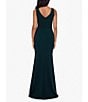Color:Pine - Image 2 - Stretch Scuba Crepe Boat Neck Sleeveless Cascading Ruffle Gown