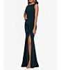Color:Pine - Image 3 - Stretch Scuba Crepe Boat Neck Sleeveless Cascading Ruffle Gown