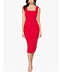 Color:Red - Image 1 - Stretch Square Neck Sleeveless Corset Bodice Midi Sheath Dress