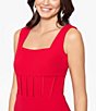 Color:Red - Image 3 - Stretch Square Neck Sleeveless Corset Bodice Midi Sheath Dress