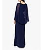 Color:Navy - Image 2 - Stretch V-Neck Sleeveless Cape Back Twisted Bodice Gown