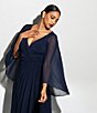 Color:Navy - Image 4 - Stretch V-Neck Sleeveless Cape Back Twisted Bodice Gown