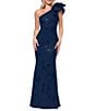 Betsy & Adam Techno Scuba Sequin One Shoulder Bow Long Dress - Image 1