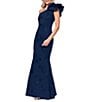 Betsy & Adam Techno Scuba Sequin One Shoulder Bow Long Dress - Image 2