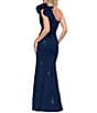 Betsy & Adam Techno Scuba Sequin One Shoulder Bow Long Dress - Image 3