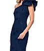 Betsy & Adam Techno Scuba Sequin One Shoulder Bow Long Dress - Image 4