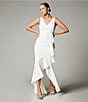 Betsy & Adam Sleeveless V-Neck Spiral Ruffle Cascade Gown | Dillard's