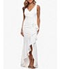 Color:White - Image 1 - Sleeveless V-Neck Spiral Ruffle Cascade Gown
