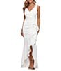 Betsy & Adam Sleeveless V-Neck Spiral Ruffle Cascade Gown, Color:White - Image 1
