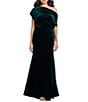 Betsy & Adam Velvet Asymmetrical One Shoulder Neck Shirred Sheath Gown - Image 1