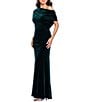 Betsy & Adam Velvet Asymmetrical One Shoulder Neck Shirred Sheath Gown - Image 3