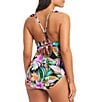 Color:Black Multi - Image 2 - Bora Bora Bay Floral Print Ruched Ruffle Plunge One Piece Swimsuit