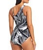 Color:Black/White - Image 2 - Giving Attitude Palm Print V-Neck Mesh Cut-Out One Piece Swimsuit