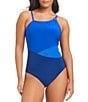 Color:Deep Sea - Image 1 - Solid Essential Colorblock One Piece Swimsuit