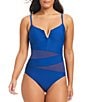 Color:Deep Sea - Image 1 - Solid Essentials Mesh Cut-Out Hardware One Piece Swimsuit