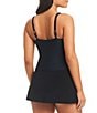 Color:Black - Image 2 - Solid Grommet Square Neck Underwire Skirted One Piece Swimsuit