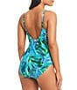 Color:Green Multi - Image 2 - The Tanya Tropical Palm Print V-Neck Ruched Front Low Scoop Back One Piece Swimsuit