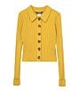 Color:Yellow - Image 1 - Big Girls 7-16 Collared Long Sleeve Button Down Ribbed Sweater