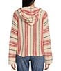 Color:Red Rock - Image 2 - Baja Beach Long Sleeve Faded Striped Sweater Knit Lightweight Hoodie