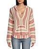 Color:Red Rock - Image 1 - Baja Beach Long Sleeve Faded Striped Sweater Knit Lightweight Hoodie