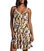 Color:Black Pebble - Image 1 - Beach Vibes Tropical Print Swim Cover-Up Mini Slip Dress